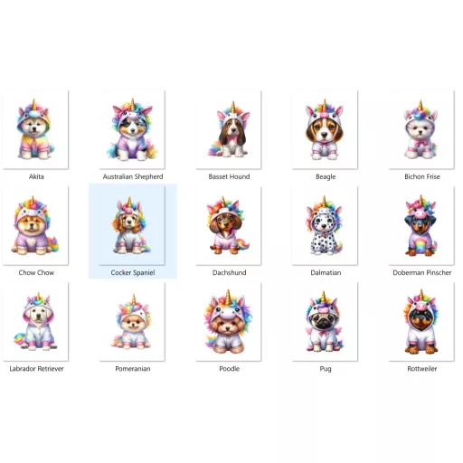 Egyedi neves Unikornis kutya párna választható kutyafajtával személyre szabható 40 cm