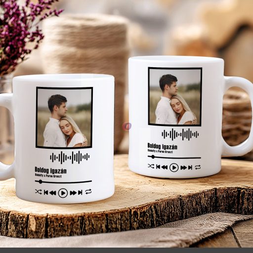 Egyedi Ajándék bögre kedvenc dal - személyre szabható fényképpel és dallal 300 ml fehér