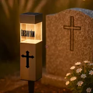   Napelemes sírdísz "Egyedi névvel" 40 cm, inox, ezüst