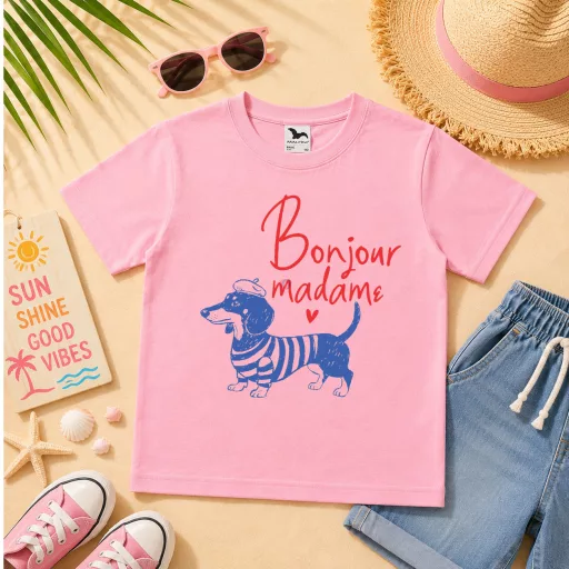 Gyerek póló tacskó mintás - többféle színben "Bonjour Madam"