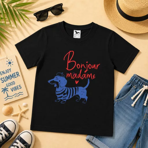 Gyerek póló tacskó mintás - többféle színben "Bonjour Madam"