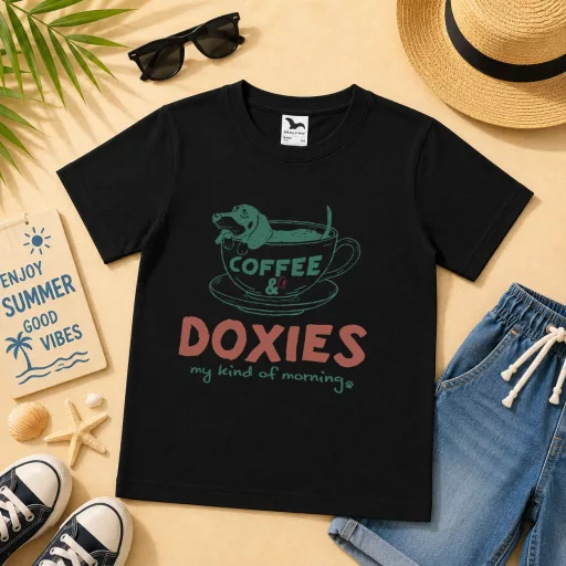 Gyerek póló tacskó mintás - többféle színben "Doxies Coffee