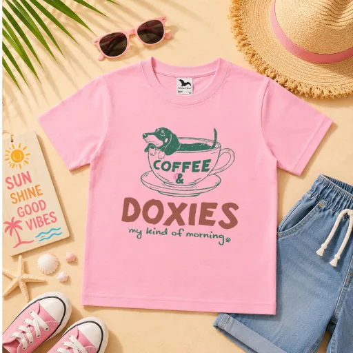 Gyerek póló tacskó mintás - többféle színben "Doxies Coffee