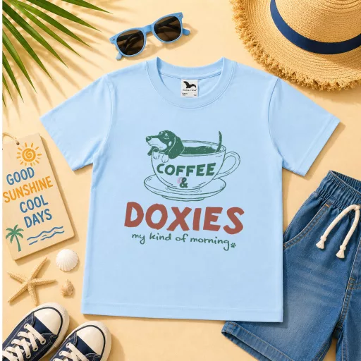 Gyerek póló tacskó mintás - többféle színben "Doxies Coffee