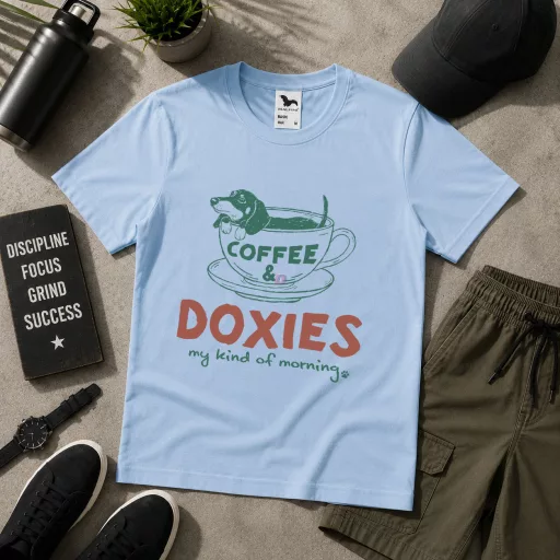Póló tacskó mintás - többféle színben "Doxies Coffee Felnőtt és gyerek méretekben