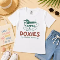   Női póló tacskó mintás - többféle színben "Doxies Coffee