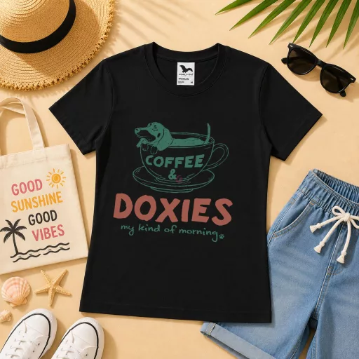 Női póló tacskó mintás - többféle színben "Doxies Coffee