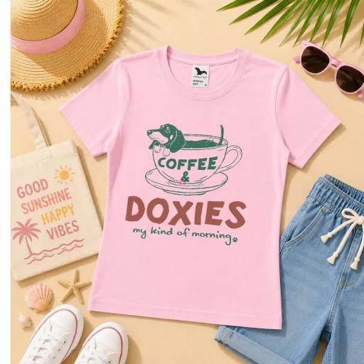 Női póló tacskó mintás - többféle színben "Doxies Coffee