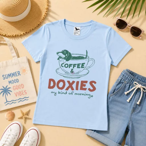 Női póló tacskó mintás - többféle színben "Doxies Coffee