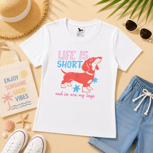 Póló tacskó mintás - többféle színben "Life is short" Felnőtt és gyerek méretekben