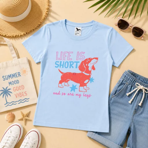 Póló tacskó mintás - többféle színben "Life is short" Felnőtt és gyerek méretekben