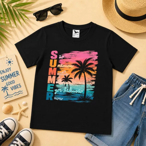 Gyerek póló nyári mintás - többféle színben "Beach"