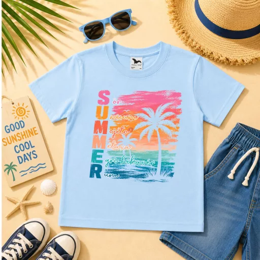 Gyerek póló nyári mintás - többféle színben "Beach"