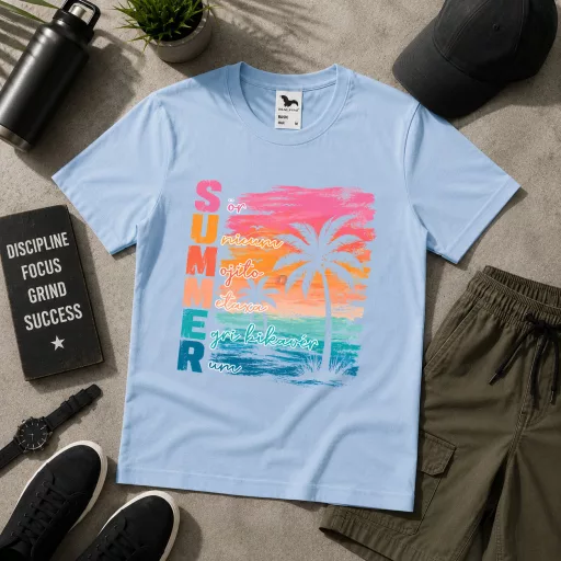 Férfi Póló nyári mintás - többféle színben "Beach" Felnőtt és gyerek méretekben
