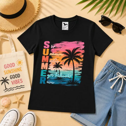 Póló nyári mintás - többféle színben "Beach" Felnőtt és gyerek méretekben