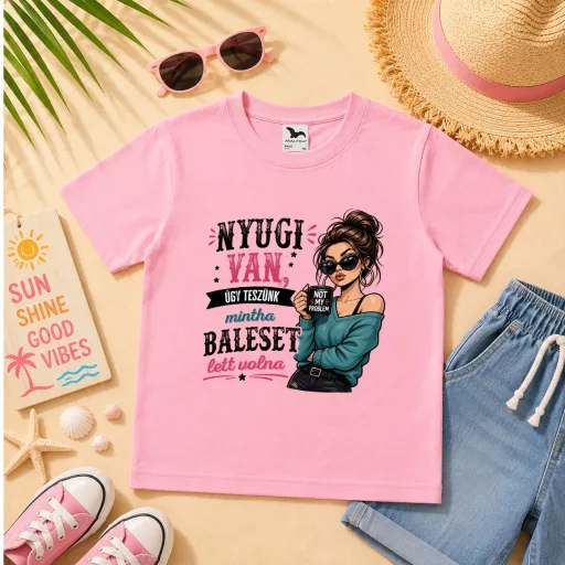 Gyerek póló csajos mintás - többféle színben "Nyugi van..."
