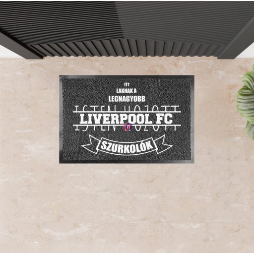 Szurkolói Lábtörlő egyedi szöveggel 60x40 cm sötétszürke "Itt laknak a..."