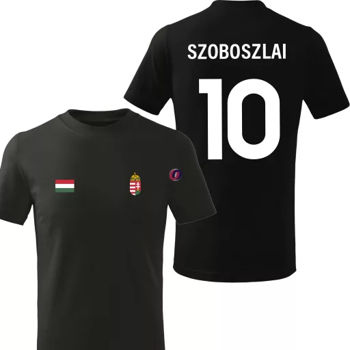 Gyerek szurkolói póló egyedi névvel és számmal - Hungary - Fekete