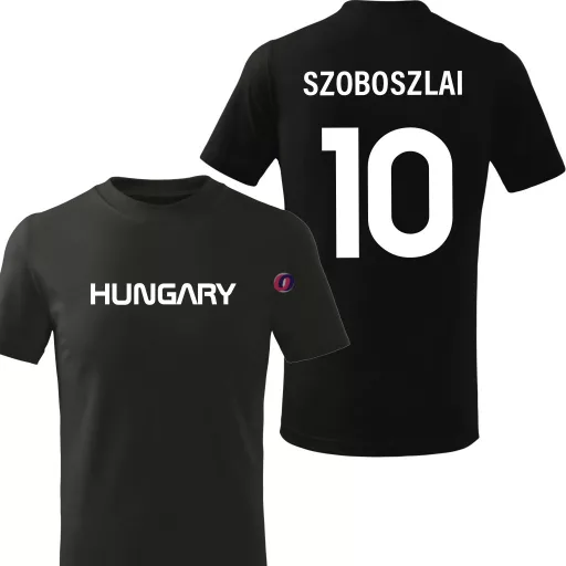Gyerek szurkolói póló egyedi névvel és számmal - Hungary - Fekete
