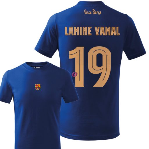 Gyerek Lamine Yamal póló, Barcelona, egyedi játékos névvel és számmal Királykék, pamut
