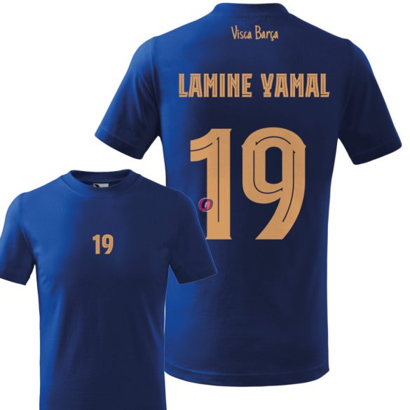Gyerek Lamine Yamal póló, Barcelona, egyedi játékos névvel és számmal Királykék, pamut