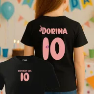   Gyerek Szülinapi póló egyedi névvel és számmal Fekete, pamut, lányos, többféle méret "Birthday Girl"