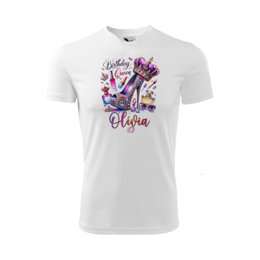 Egyedi Lányos Szülinapi póló -  személyre szabható névvel lila Birthday Queen, pamut