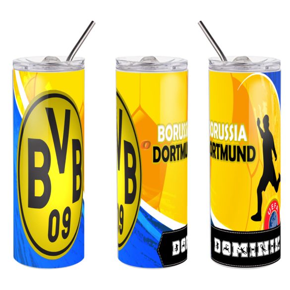 BORUSSIA DORTMUND fém duplafalú pohár egyedi névvel 600 ml tumbler