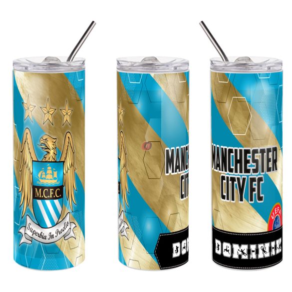 MANCHESTER CITY fém duplafalú pohár egyedi névvel 600 ml tumbler