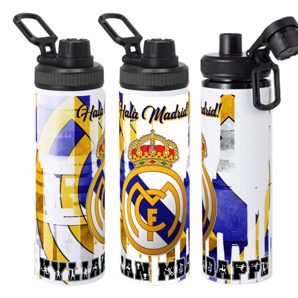 Exkluzív REAL MADRID fém sportkulacs egyedi névvel 750 ml "Hala Madrid"