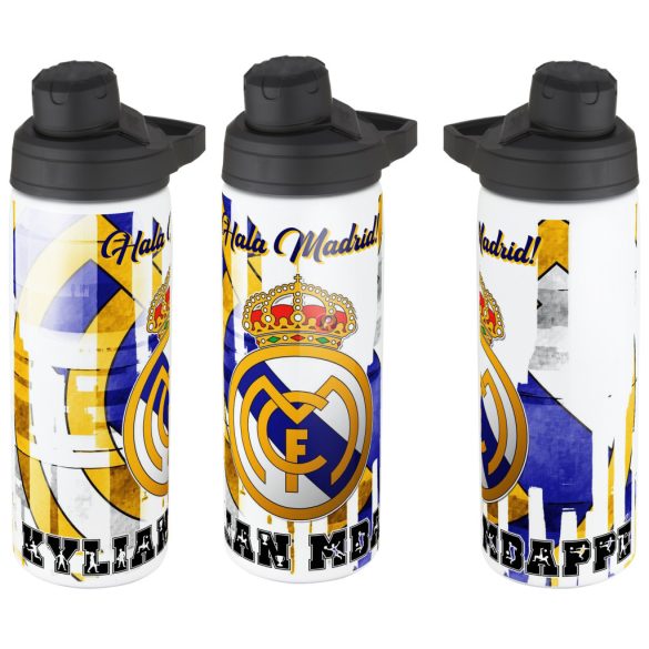 Exkluzív REAL MADRID fém sportkulacs egyedi névvel 750 ml "Hala Madrid"