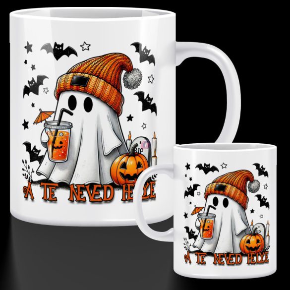 Személyre szabható Halloweeni bögre, cuki szellemes 300ml fehér