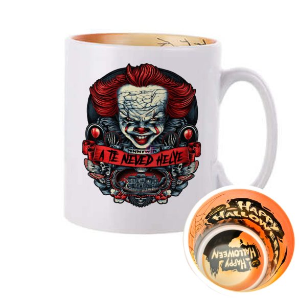 Személyre szabható Halloweeni bögre, Pennywise 300ml Mintás belsővel