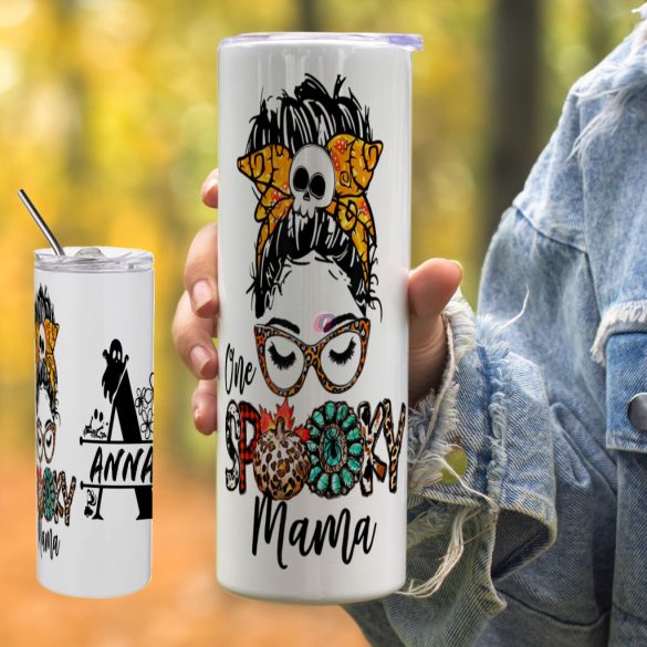 Halloweeni fém Thermo Pohár, Spooky Mama 600ml személyre szabható