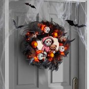   Halloweeni koszorú közép, nyomtatott fatábla Creepy girl 12 cm