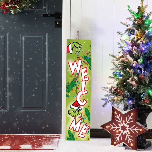 Nagyméretű Karácsonyi fa tábla 60 cm "Welcome Grinch" bejárati ajtó mellé