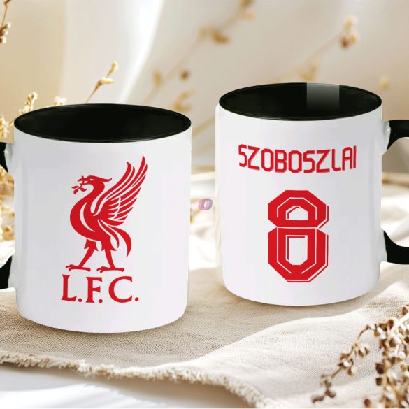 Prémium Liverpool Bögre személyre szabható, egyedi névvel 330ml Fekete bögre
