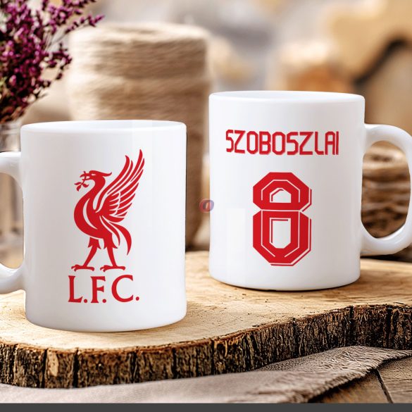 Prémium Liverpool Bögre személyre szabható, egyedi névvel, számmal 330ml