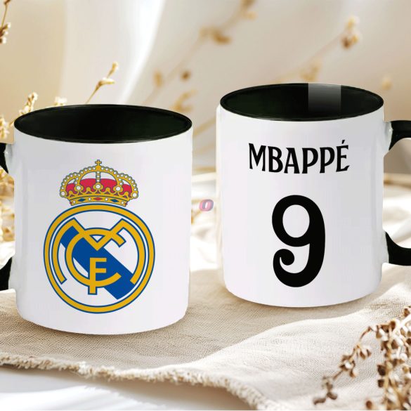 Prémium Real Madrid Bögre személyre szabható, egyedi névvel 330ml Fekete bögre