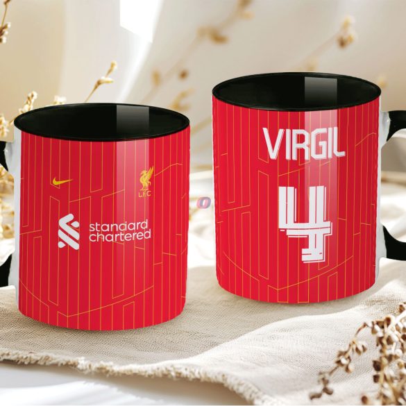 Prémium Liverpool Bögre személyre szabható, egyedi névvel 330ml Fekete bögre "Home kit"
