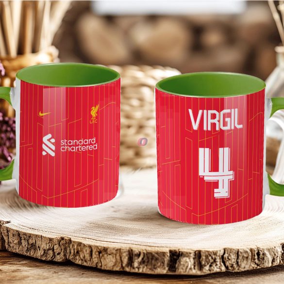 Prémium Liverpool Bögre személyre szabható, egyedi névvel 330ml Zöld bögre "Home kit"
