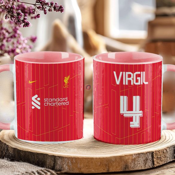 Prémium Liverpool Bögre személyre szabható, egyedi névvel 330ml Rózsaszín bögre "Home kit"