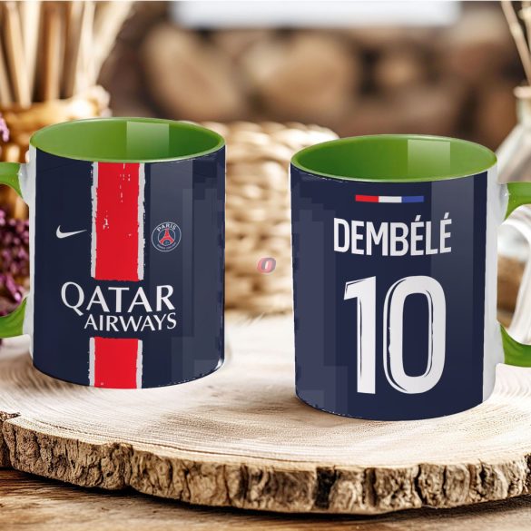 Prémium PSG Bögre személyre szabható, egyedi névvel 330ml Zöld bögre "Home kit"