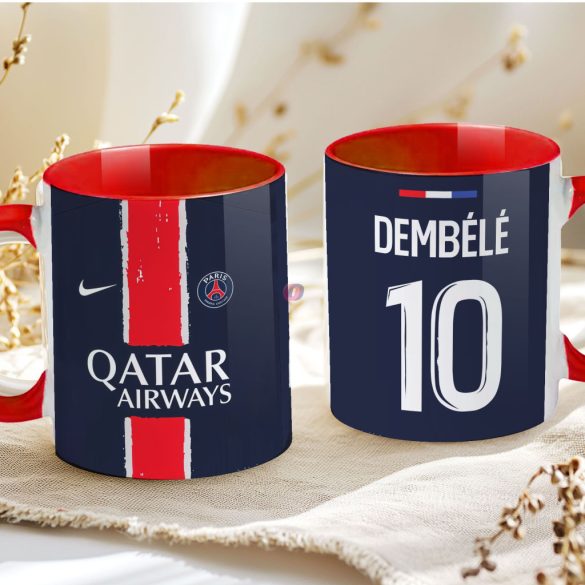 Prémium PSG Bögre személyre szabható, egyedi névvel 330ml Piros bögre "Home kit"