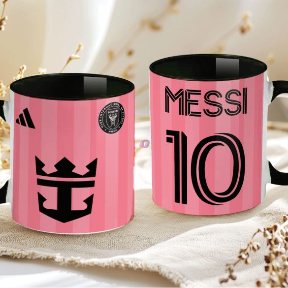 Prémium Inter Miami Bögre személyre szabható, egyedi névvel 330ml Fekete bögre "Messi"