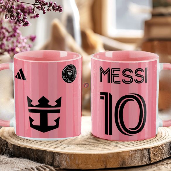 Prémium Inter Miami Bögre személyre szabható, egyedi névvel 330ml Rózsaszín bögre "Messi"