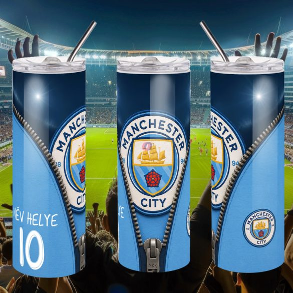 Manchester City Duplafalú termosz egyedi névvel és számmal 600 ml "ZIPPER"
