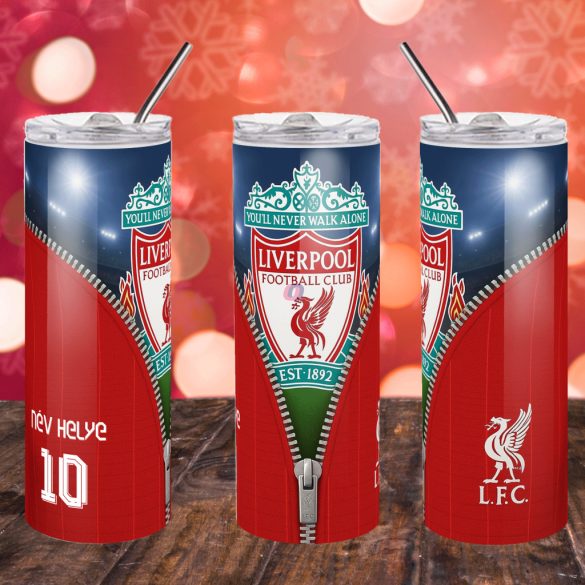 Liverpool Duplafalú termosz egyedi névvel és számmal 600 ml "ZIPPER"