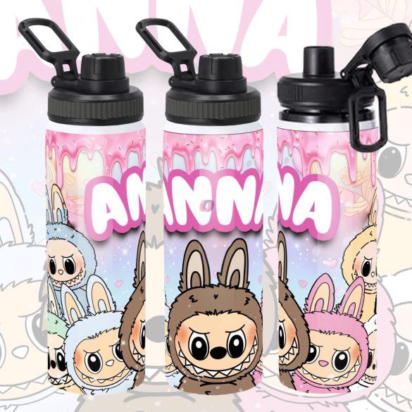 Személyre szabható LABUBU fém kulacs egyedi névvel 850 ml