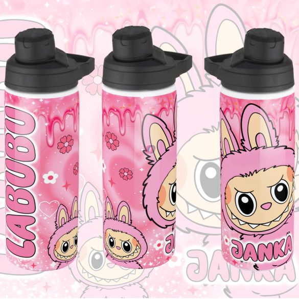 Személyre szabható "LABUBU Pink"fém kulacs egyedi névvel 750 ml